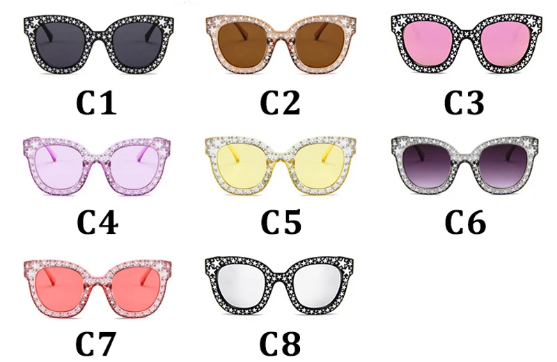 Shiny Stars Sunglasses Women Vintage Retro Square Shape Oversized Sun Glasses Fake Rhinestone Star Shades UV Protection oversized square sunglasses