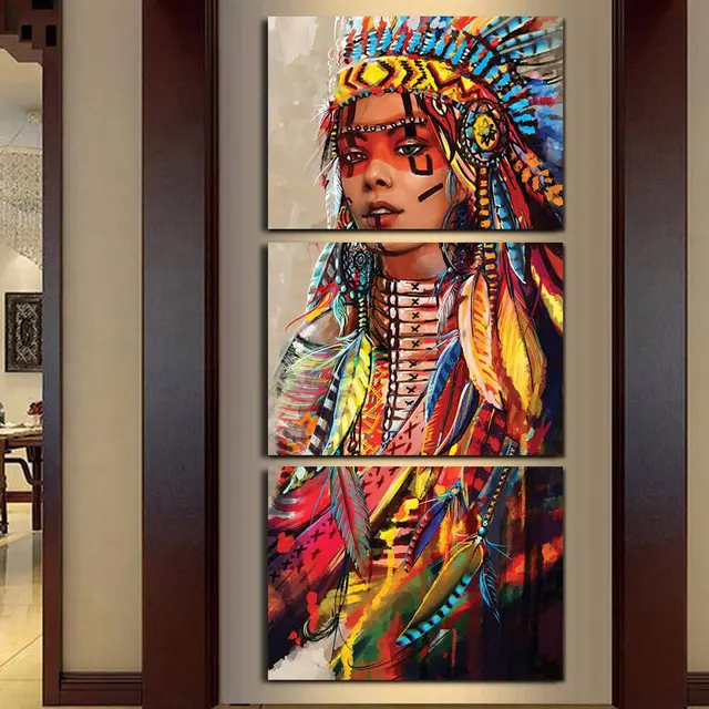 Home Decor Tableau Wall Art Pictures Canvas 3 Panel Native American Home Decor Tableau Wall Art Pictures Canvas 3 Panel Native American Indian Feathered Modern Hd