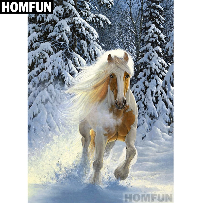 Набор для алмазной вышивки HOMFUN A01213 картина Снежная лошадь с квадратными/круглыми