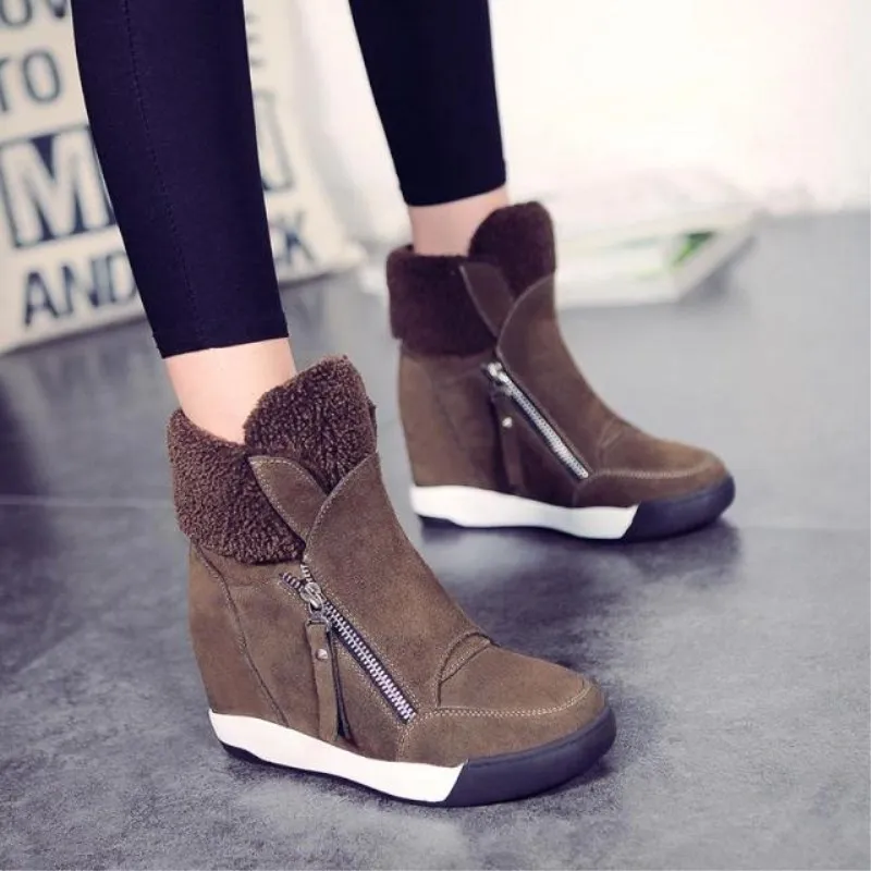 US $19.56 2020 Fashion Women Casual Shoes Winter Platform Wedge Ankle Boots Height Increasing Flock Sneakers Warm Fur Zipper Snow Boots