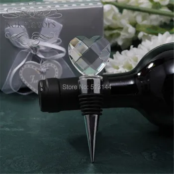 

FREE SHIPPING 10PCS Elegant Crystal Heart Wine Stopper in Silver Box Barware Gifts Bridal Shower Bomboniere