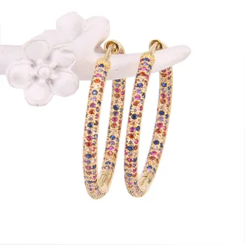 

Hemiston Thomas Gold Full Paved ROYALTY COLOURFUL STONES Creole Hoop Earrings, Romantic Jewelry Gift For Women TS 126GCX