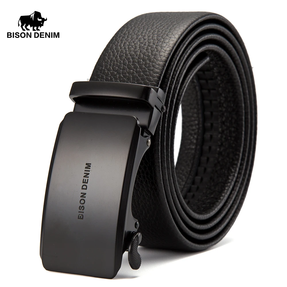 

BISON DENIM Brand Men Belt Soft Genuine Leather Casual Belts 3.4cm Width Male Business Automatic Buckle Cowskin Belts N71411