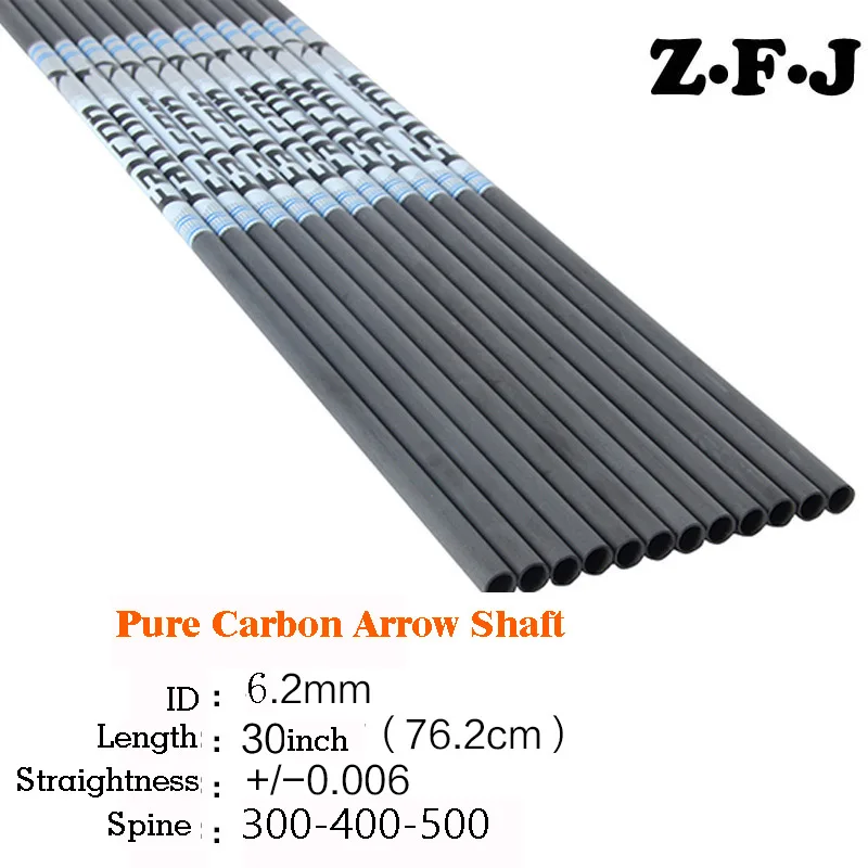 

6pcs/12pcs/24pcs Spine 300 400 500 SPG Pure Carbon Arrow Shaft ID 6.2mm Length 30inch For Compound Bow Hunting and Shooting