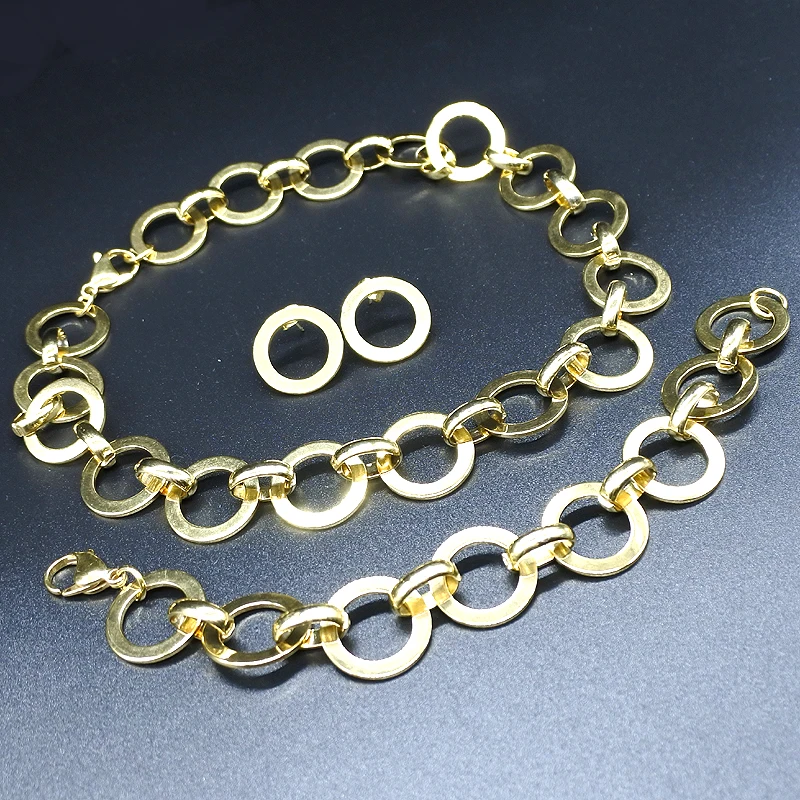

AMUMIU Romantic Gold Color Round Necklace Bracelet Earrings Jewelry Set Women Stainless Steel Fashion Charm Party Gift HZTZ030