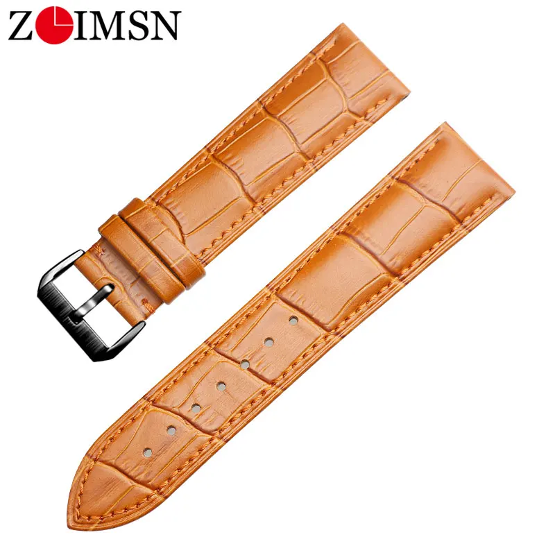 Ремешок для часов ZLIMSN из натуральной кожи 16 мм 18 мм 20 мм 22 мм 24 мм ремешок для часов Tissot Seiko DW Longines samsung gear huawei Watch GT - Цвет ремешка: Orange Black