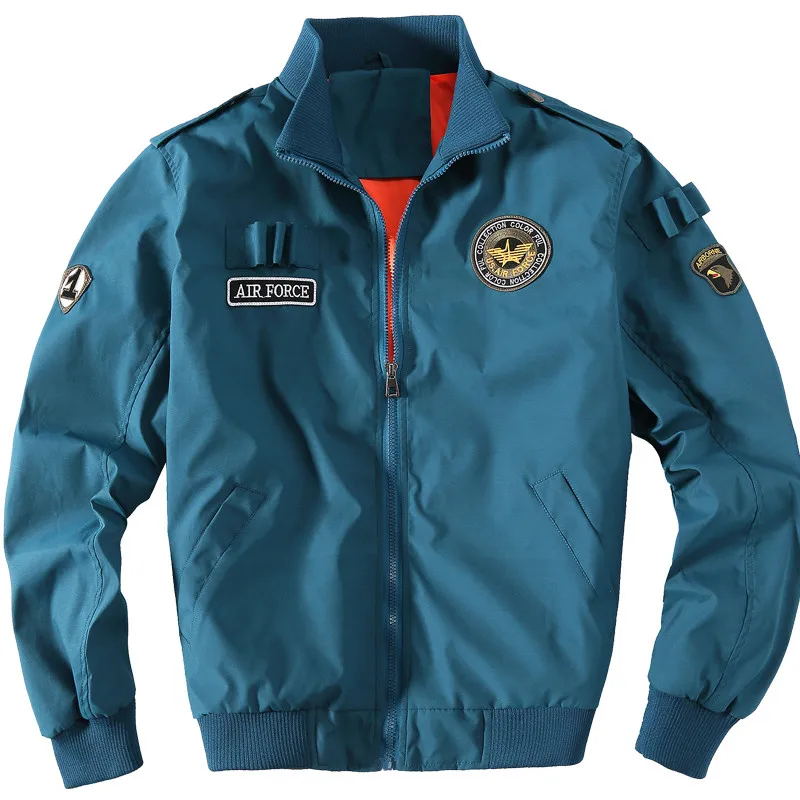 Новая осенне-зимняя мужская куртка-бомбер с вышивкой, армейская Военная униформа, повседневная куртка с несколькими карманами, летная куртка 4XL - Цвет: blue thin