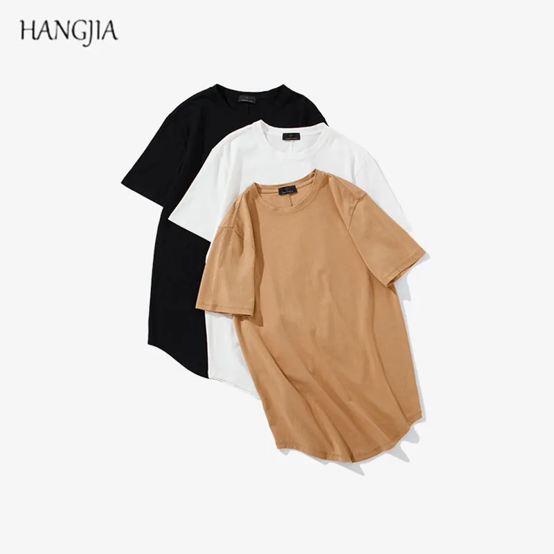 

Summer Round Neck Solid Color T-shirt 2018 High Street Trend High Quality Personality Loose Arc Hem Short-sleeved top