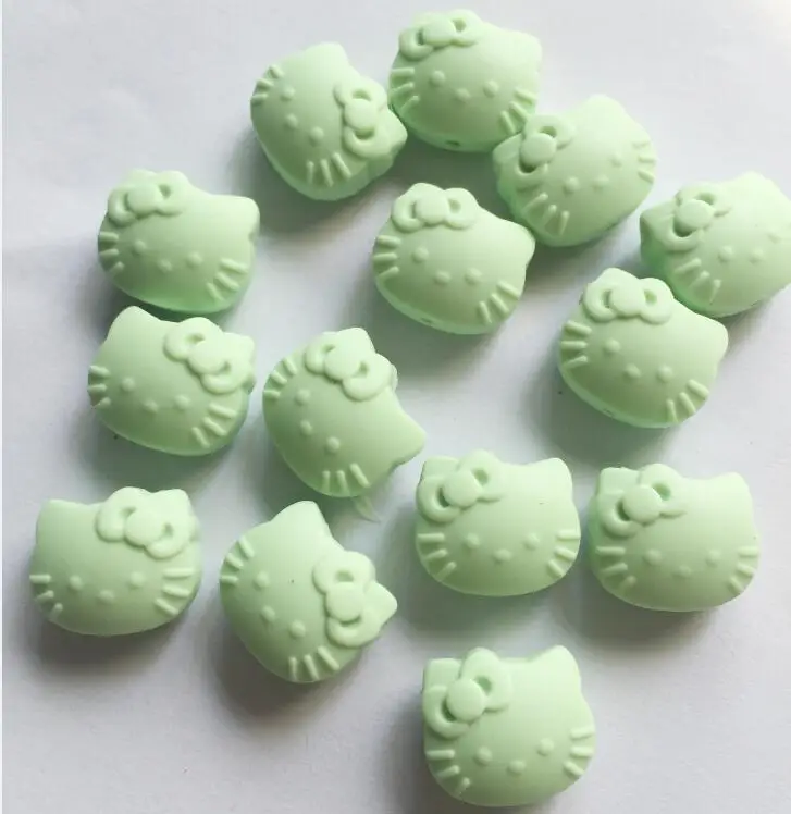 mint green 10 шт./лот мультфильм hello kitty Силиконовый бисер ребенок Прорезывание Зубов Бисер безопасный пищевой сорт для кормления Жевательная Кошка Китти Силиконовые Бусины - Цвет: mint green