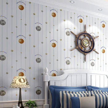 

Cartoon Children Room Wallpaper Roll Basketball Football Stripe Boys Bedroom Background Wall Paper 3D Non-woven Wallpaper Soccer