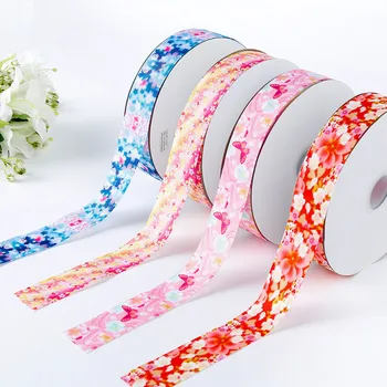 

10Yards Flower Printed Grosgrain Ribbon 25mm/38mm Ribbons for Crafts Bow Making Material DIY Wedding Decoration Accessories