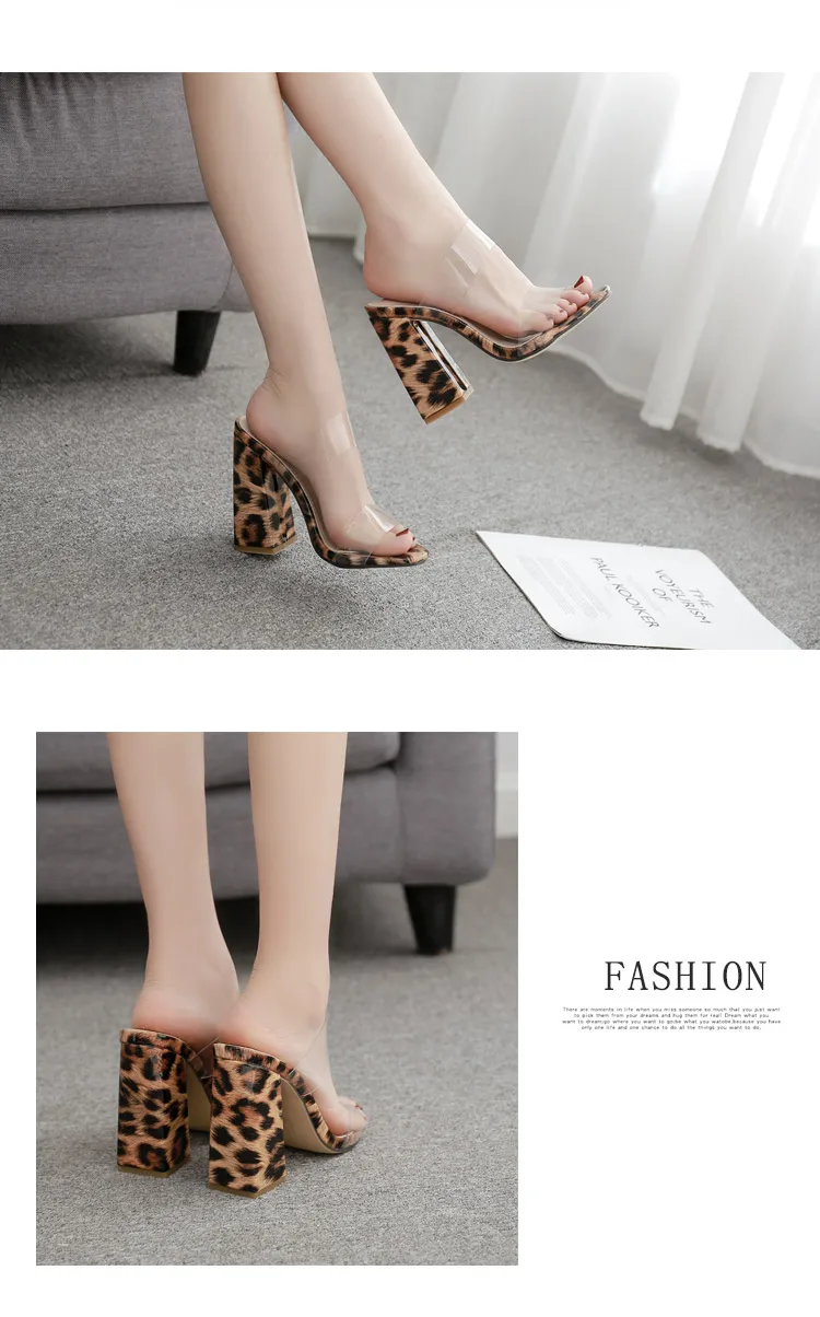 Aneikeh/ г.; летние шлепанцы из ПВХ для зрелых женщин; леопардовые тапочки на прозрачном квадратном каблуке; обувь для отдыха с круглым закрытым носком; Размеры 35-42