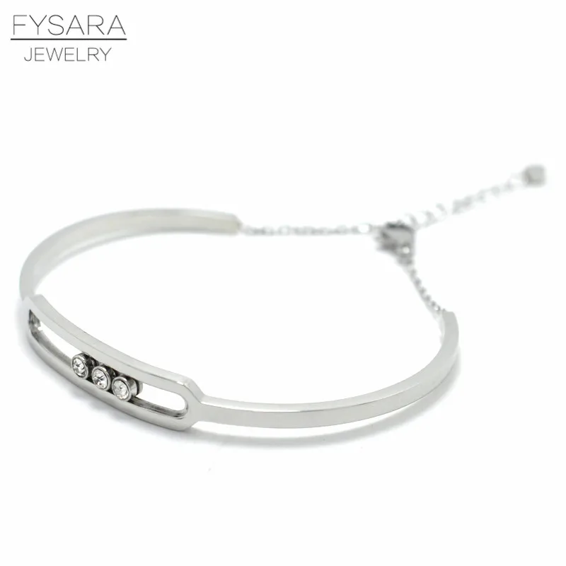 Steel color FYSARA роскошный бренд Поворотная горка с кристальными подвесками U браслет с пряжкой звено цепи браслеты для женщин и мужчин модные манжеты браслеты - Окраска металла: Steel color