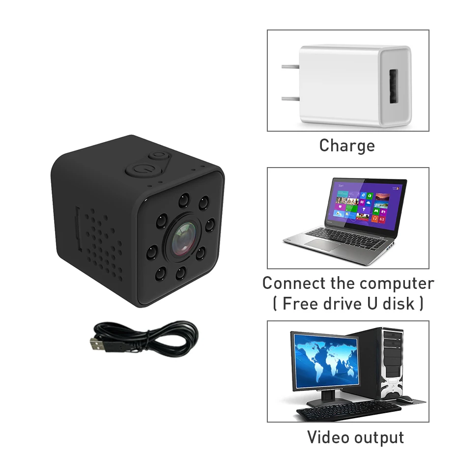 Мини камера SQ23 Full HD Wifi 1080p широкоугольная с ночным видением мини видеокамера