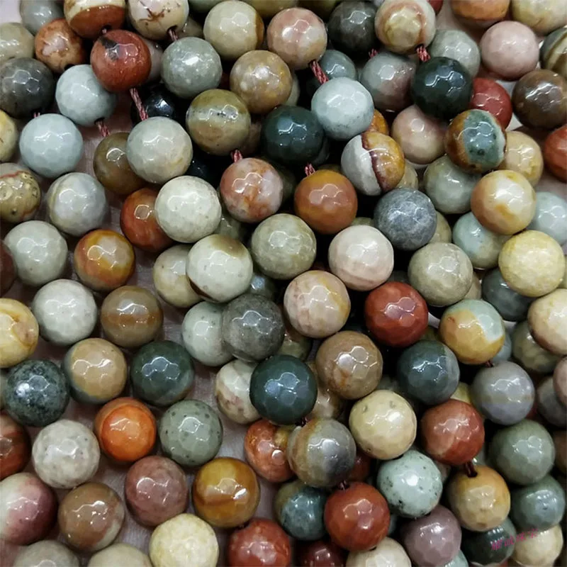 

6-10mm Natural Round Faceted Ocean Wood Fossil Stone Beads For Jewelry Making Beads Bracelets 15'' Needlework DIY Beads Trinket