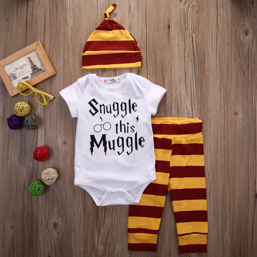 

Newborn Baby Boys Girls Clothing 2018 Summer Snuggle This MuggleTops Harri Potter T-shirt + Pants Infant Toddle kids Outfit Set