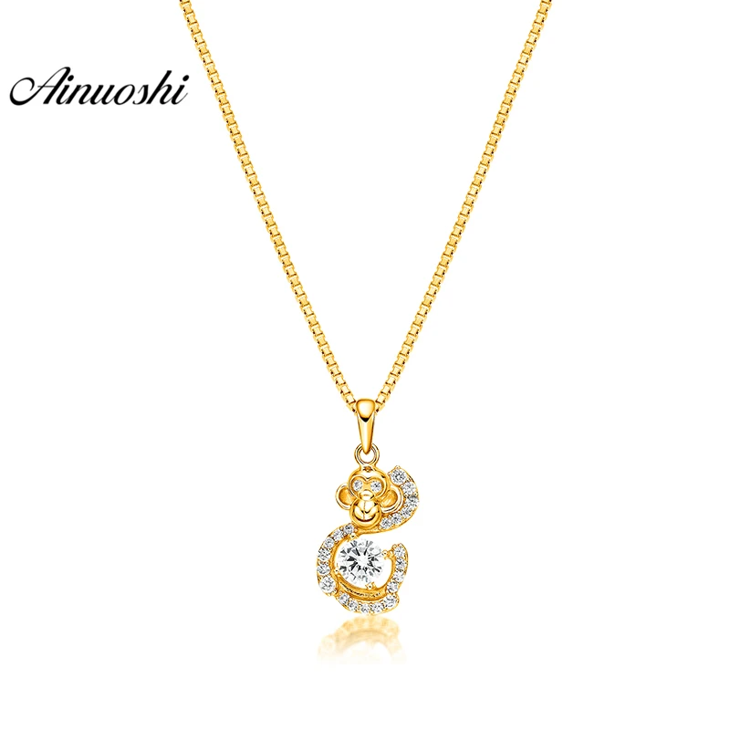 

AINUOSHI 10K Solid Yellow Gold Pendant Lively Monkey Pendant SONA Diamond Women Men Gold Jewelry Little Animal Separate Pendant