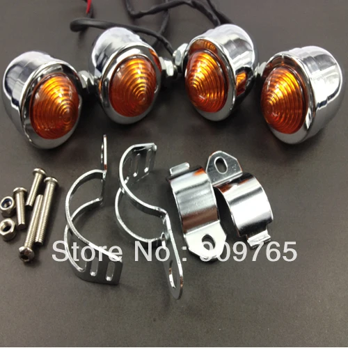 4x Bullet 39mm 41mm Chrome Relocation Fork Clamp Turn Signal Light For Harley Honda Yamaha Suzuki