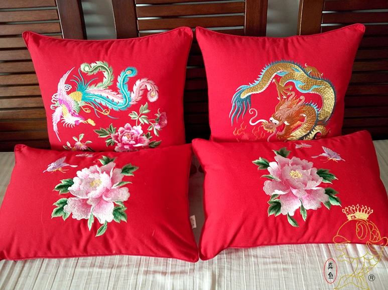 Wholesale 4pc Chinese Style Handmade Wedding Red Cotton Cushion Cover