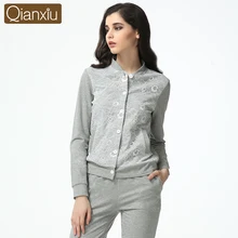 Осень, женские повседневные пижамные комплекты, Женский бейсбольный кардиган, жакет с воротником+ штаны, костюм для девушек, кружевная пижама в стиле пэчворк, большие размеры