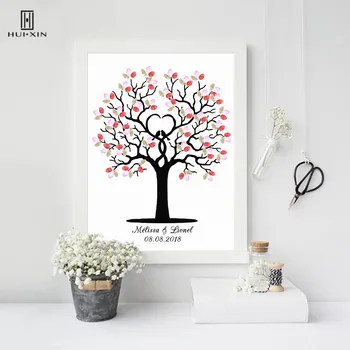 

Beautiful Wedding Tree Free Custom Name Date Fingerprint DIY Guest book For Happy Engagement and Wedding Ceremony Decoration