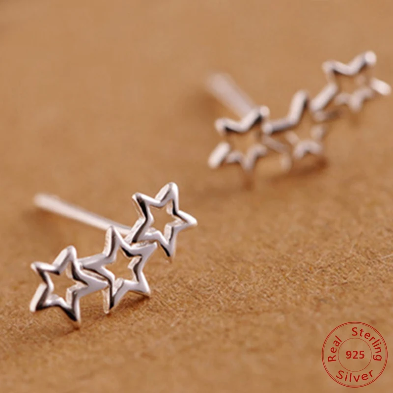 

Authentic 925 Sterling Silver Exquisite Stackable Star Stud Earrings for Women Jewelry Christmas Gift