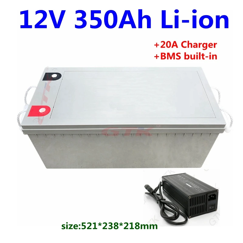 

Rechargeable anti-water 12V 350Ah lithium li ion battery pack 12V bms 200A for Solar system inverter+20A Charger