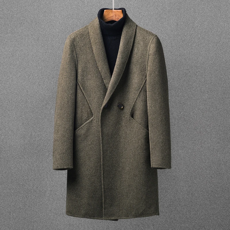 Новинка, весенне-осеннее мужское шерстяное пальто высокого качества, мужское шерстяное пальто верблюжьего цвета, теплое кашемировое пальто для мужчин размера плюс 3XL