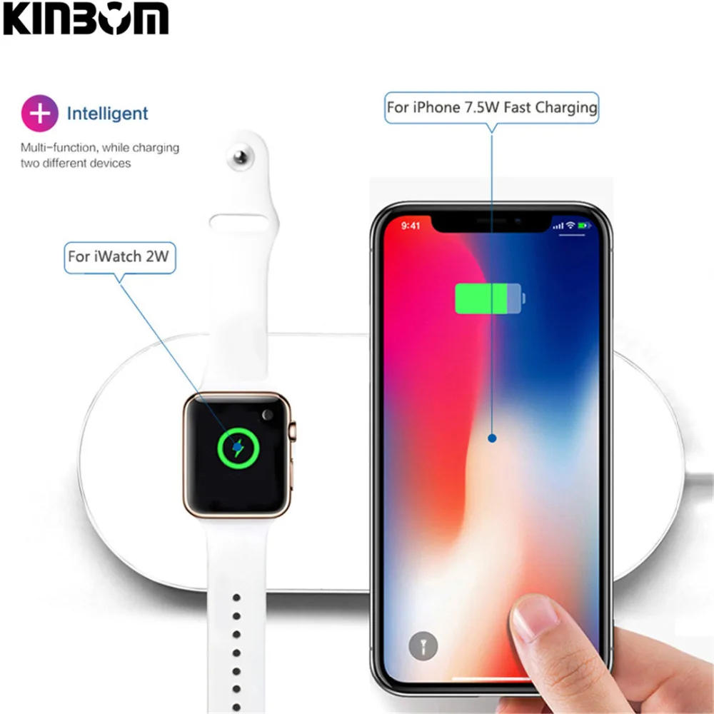 

KINBOM For iWatch 3 2 QI Charger Wireless Charger Pad Fast Charging For iPhone X 8 8plus For Sumsang S6 S7edge S8 S8P AirPower