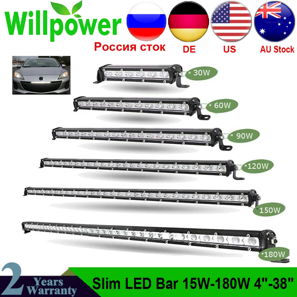 

Super Bright Single Row Slim LED Light Bar 90W 120W 150W 180W 60W 7" 13" 20" 25" 32" 38'' For SUV 4X4 ATV Off Road Work Light