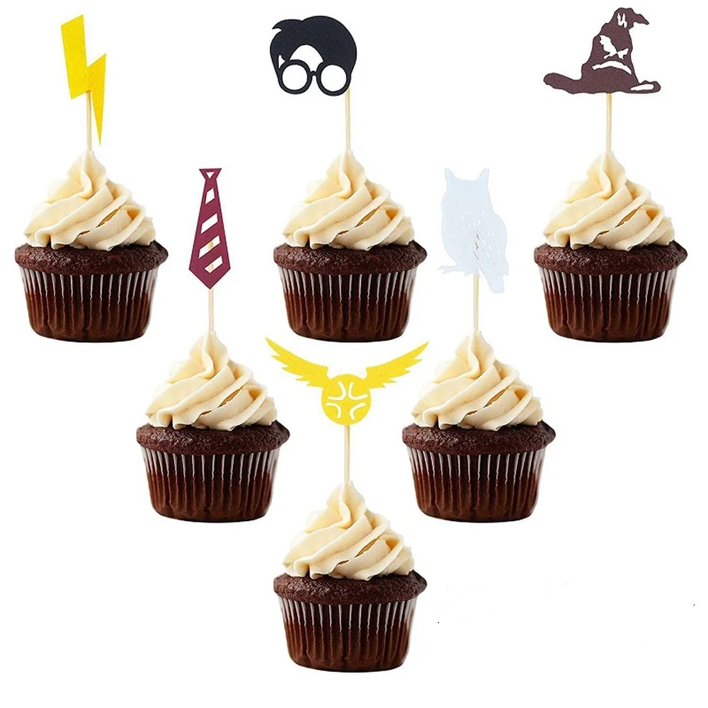 

Magician Theme Harry Potter Hogwarts Party Cupcake Toppers Felt Decorations Kids Favor Cupcake Topper Picks 12Pcs/set