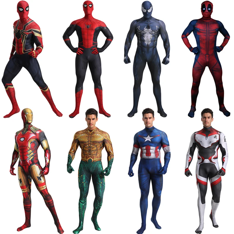 Comprar Adulto Spider aquamán Iron Man Capitán América VENOM de deadpool Ant man Superman disfraz Cosplay traje de superhéroe de Halloween para hombres