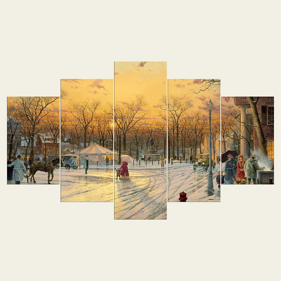 Wall-Art-Home-Decor-Framework-Painting-Canvas-Poster-5-Panel-Tree-Snow-Landscape-For-Living-Room
