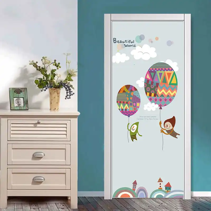 77x200cm Colorful Balloon Door Decor Stickers For Kids Room Bedroom Cartoon Pvc Door Poster Self Adhesvie Wallpaper Diy Murals Door Stickers Aliexpress