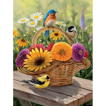 

5D DIY Diamond Embroidery birds on flower basket Diamond Painting Cross Stitch full Square Rhinestone Mosaic decoration