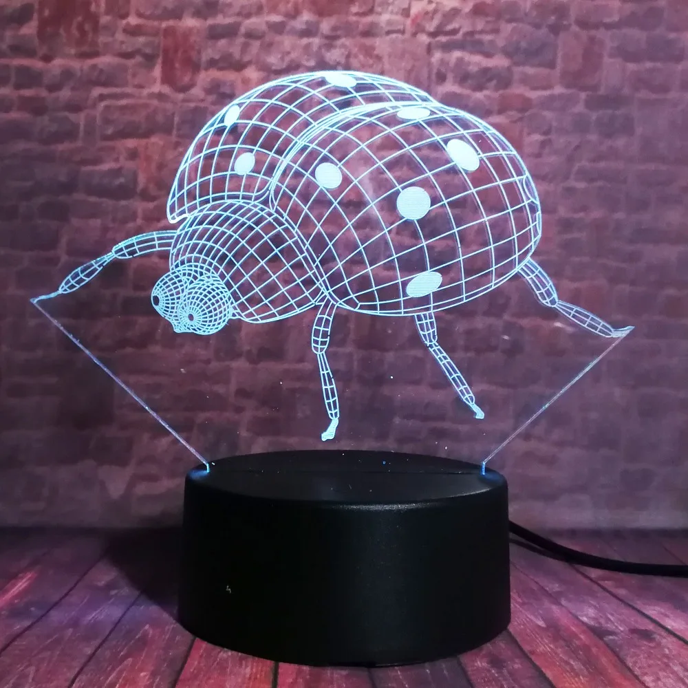 Новинка 3D насекомое Coccinella Septempunc Beatles LED 7 Цветов Градиентные настольные лампы с
