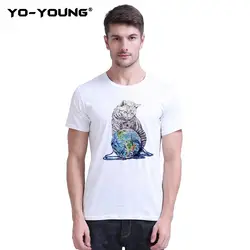 Yo-Young для мужчин повседневные футболки Harajuku кошка и земля принт 100% 180 г чесаный хлопок короткий рукав Футболка унисекс Индивидуальные
