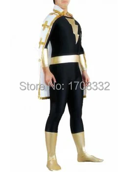 

The Flash Costume Black Gold Captain Marvel Costume With Cape Spandex Superhero Full Body Zentai Suit