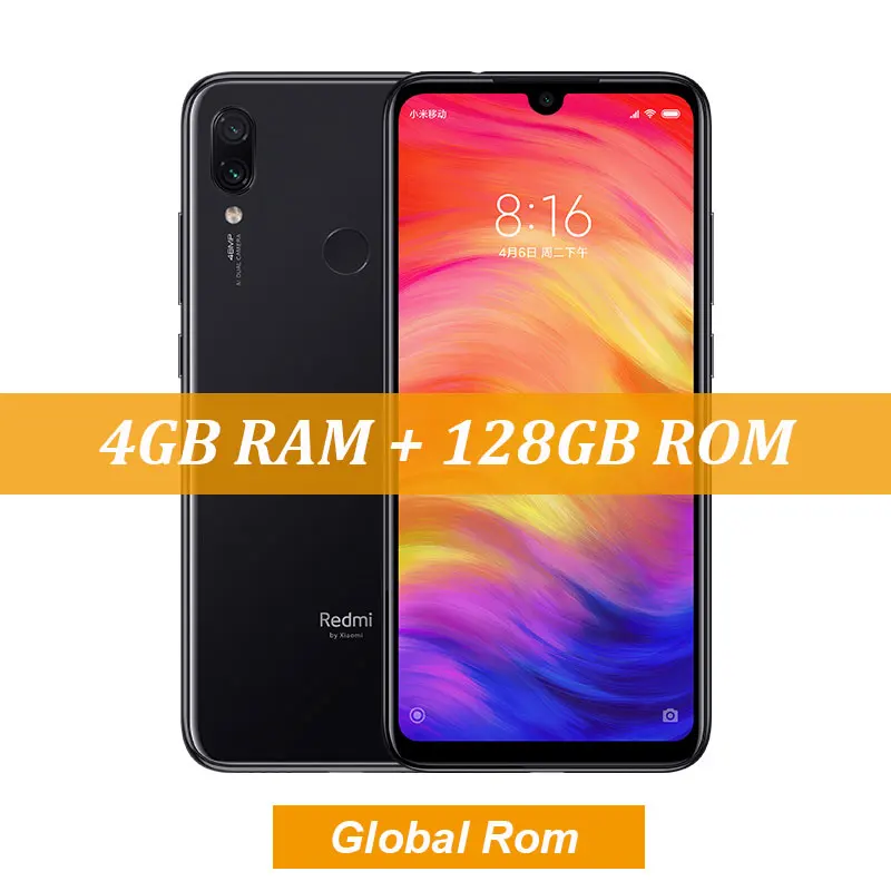 Смартфон Xiaomi Redmi Note 7 с глобальной прошивкой, 4 Гб, 128 ГБ, Восьмиядерный процессор Snapdragon 660, камера 48 МП, FHD экран 6,3 дюйма с защитой от воды, QC 4,0 - Цвет: Space Black