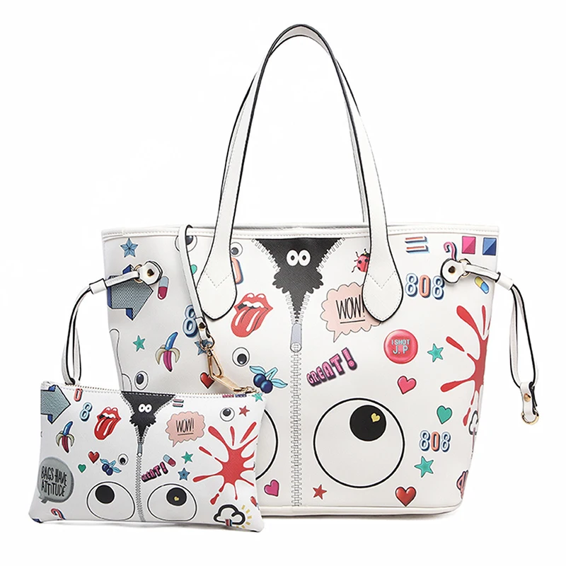 

Pink sugao designer handbags women luxury shoulder bags cartoon cute fashion purses 2pcs/set leather handbags casual clutch bags