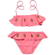 Купальная Одежда для маленьких девочек розовый купальный костюм с рисунком ананаса из 2 предметов От 5 до 14 лет Детские Танкини бикини купальный костюм детская одежда для плавания бикини для девочек