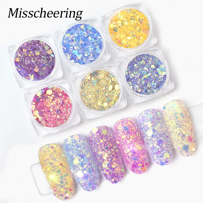 

6Colors Photochromic Nail Sequins Light/Sunlight Sensitive Color Changing Nail Glitter Flakes Powder UV Gel Nail Art Decorations