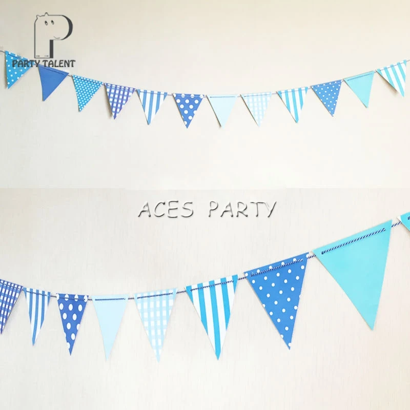 Party supplies 1set cool blue DIY paper flags banner includes 12pcs