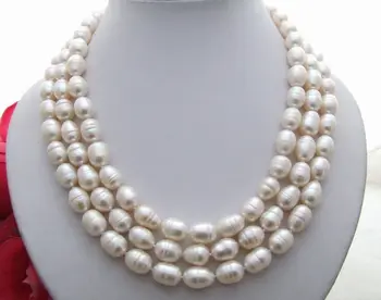 

N1410144 3 strds 9-10mm natural white rice Necklace