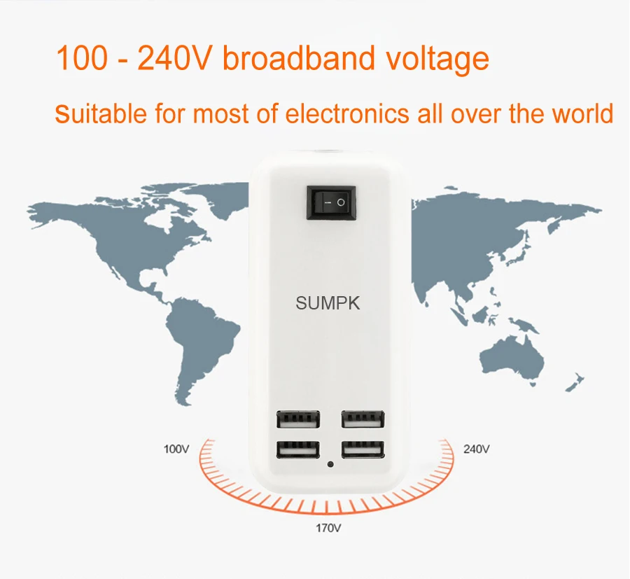 SUMPK 5V3A 4 порта USB зарядное устройство EU/US вилка USB настенное зарядное устройство Быстрая зарядка для samsung переключатель включения/выключения мобильного телефона зарядное устройство