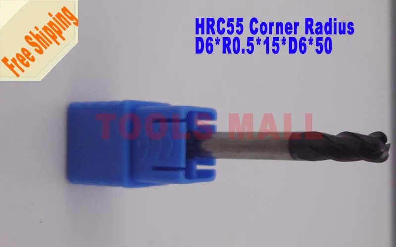 

Free shipping - 5pcs 6mm 4Flutes corner Endmill Radius Spiral Bit Milling Carbide CNC Router bits hrc55 D6*R0.5*15*D6*50