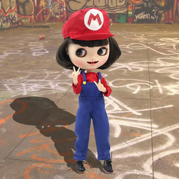 Blyth кукла ледяная личка Супер Марио костюм Красная Шляпа Синий umpsuit красная рубашка милый cos косплей