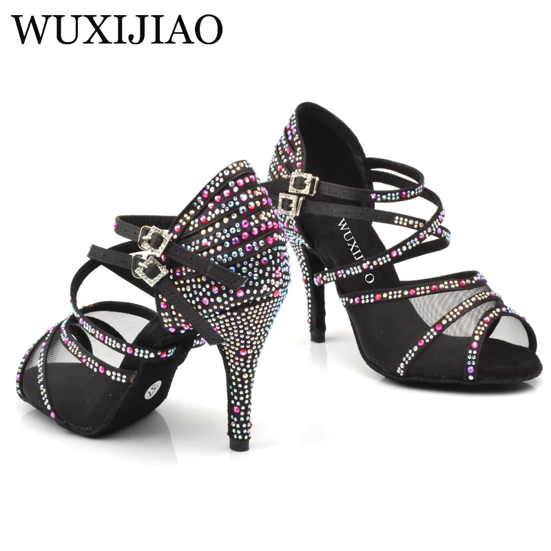 WUXIJIAO Dance Shoes Women Salsa Sneakers Dance Shoes Satin and Net Comfortable Ballroom Dance Shoes Brown Red Apricot Black