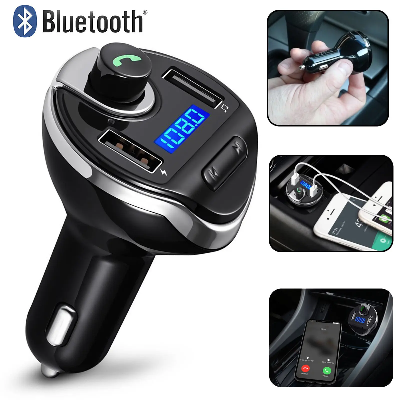 Bluetooth fm-передатчик для автомобиля Hands free в автомобиле fm-радио адаптер автомобильный комплект с USB зарядным устройством Обнаружение напряжения для телефонов