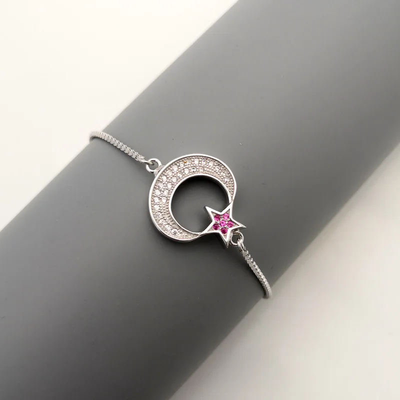 

Tisvina Star & moon Bracelets for Women 100% Genuine 925 Sterling Silver Jewelry Chain Charm Bracelet With CZ Fashion Wholesale